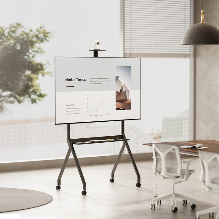 Maclean TV stand / cart, camera shelf, on casters, 55-100", max load 120kg/10kg shelf, max. VESA 900x600, black, MC-114 B