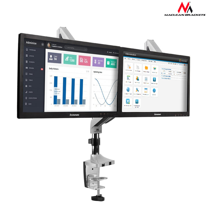 Maclean MC-766 Monitor Bracket Desk Mount Holder For 2 LCD LED Monitors Double Arm 13" - 32" VESA USB