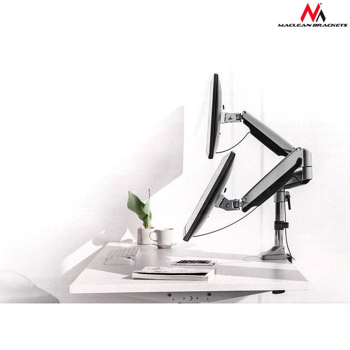Maclean MC-766 Monitor Bracket Desk Mount Holder For 2 LCD LED Monitors Double Arm 13" - 32" VESA USB