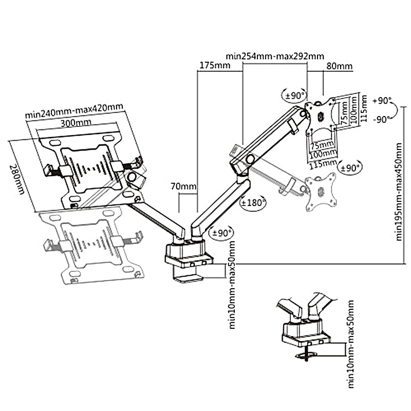 Maclean MC-813 Dual Monitor Bracket Desk Mount Holder For Monitor & Laptop 17" - 32" 8kg VESA Universal