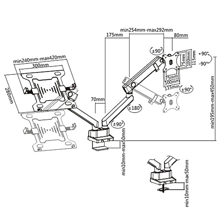 Maclean MC-813 Dual Monitor Bracket Desk Mount Holder For Monitor & Laptop 17" - 32" 8kg VESA Universal