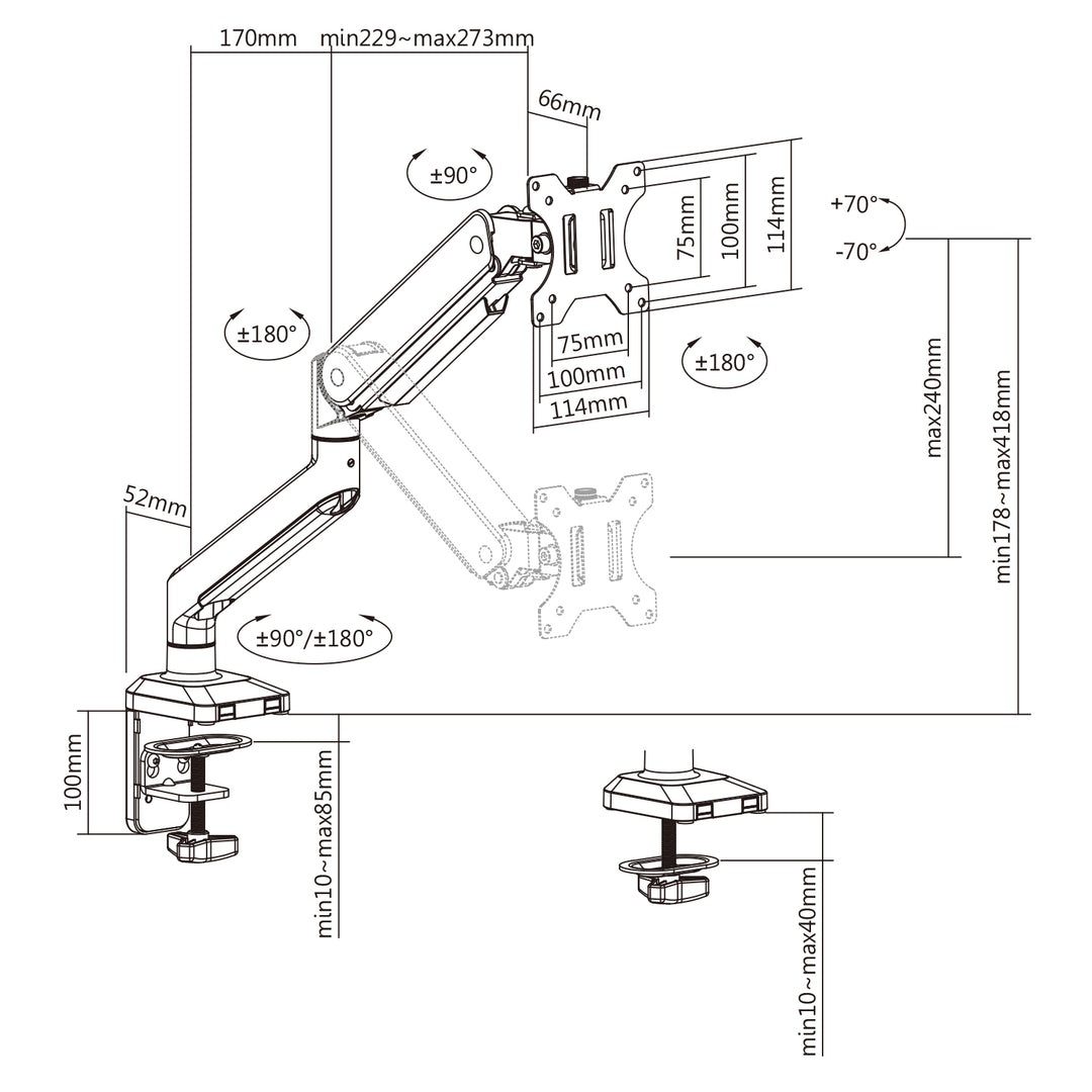 Ergo Office ER-445 Monitorhalterung, Bildschirmarm 17"-35" Grau/Silber VESA 75x75, 100x100