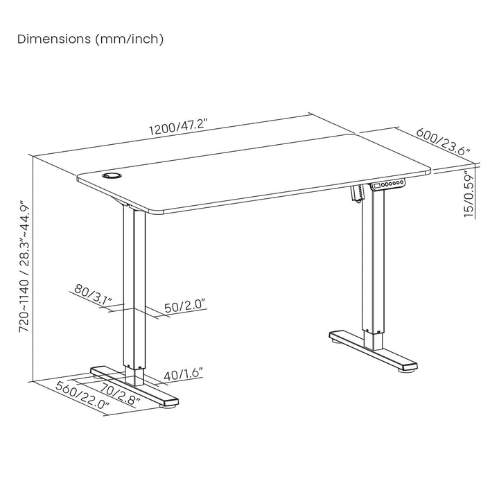 Ergo Office table desk electric height adjustment, for standing and sitting work, max height 114cm, ER-451