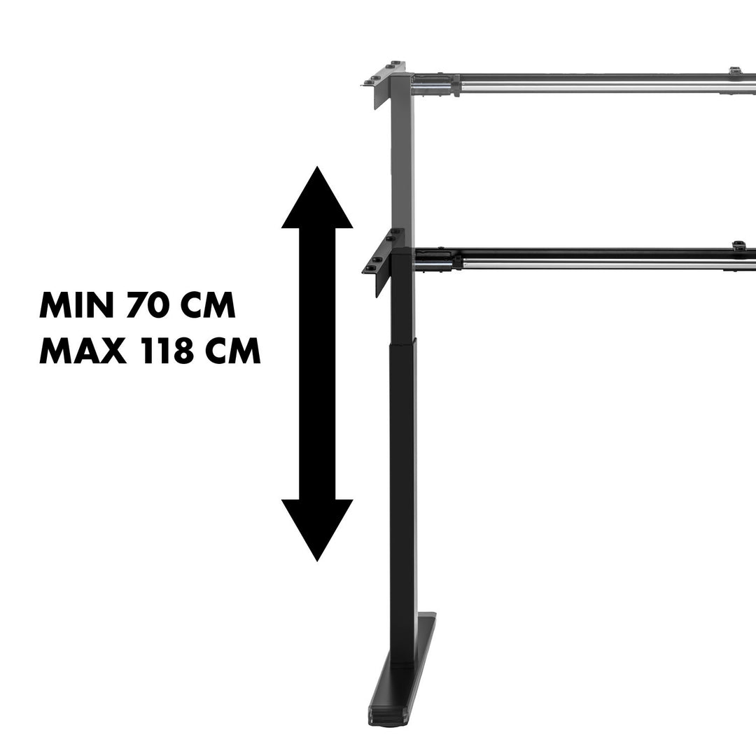 Maclean desk, manual height adjustment, without top, for standing and sitting work, max 60kg, max height 120cm, MC-790NB