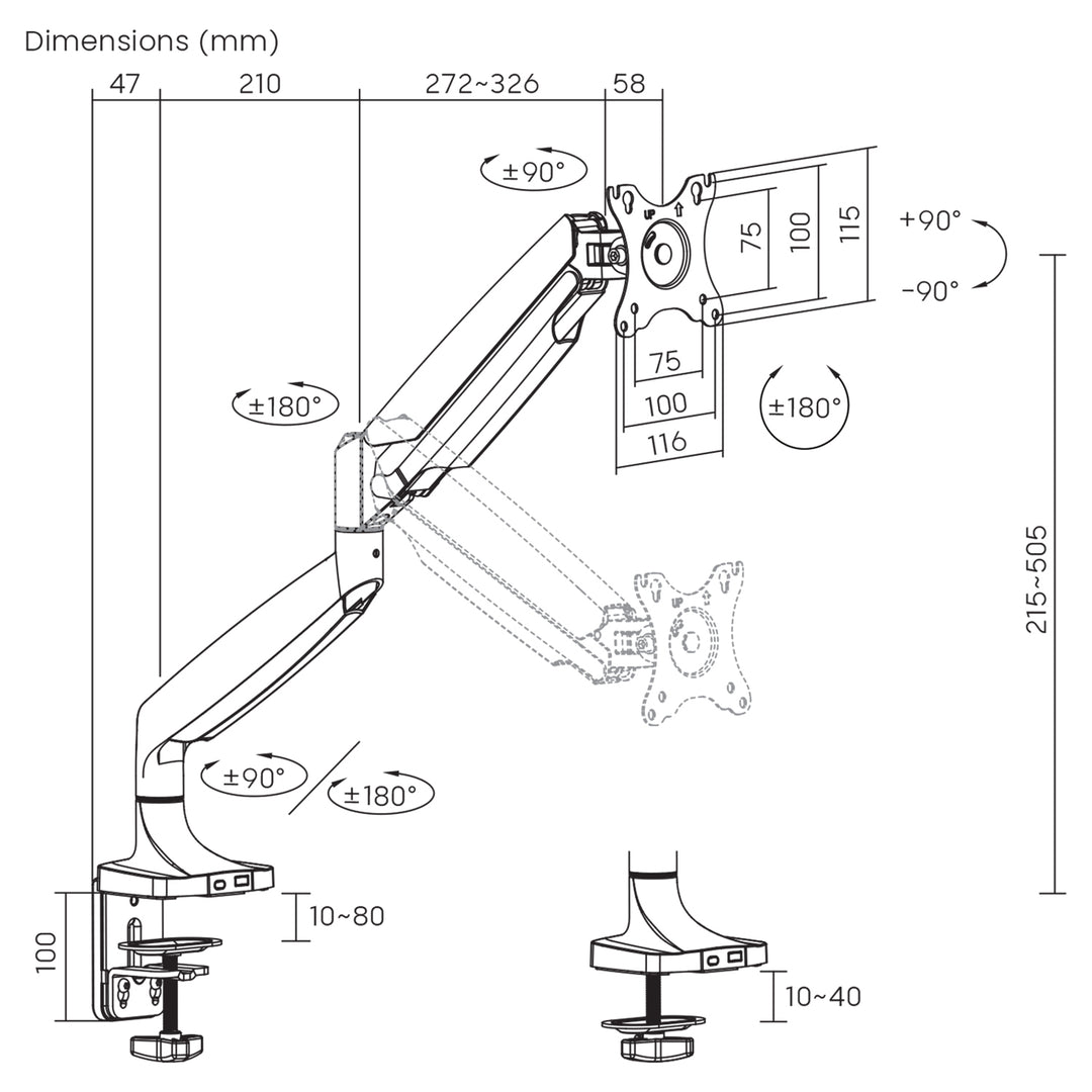 Maclean monitor mount, computer screen holder, double arm, with gas spring, 17"-45", 16 kg, MC-969