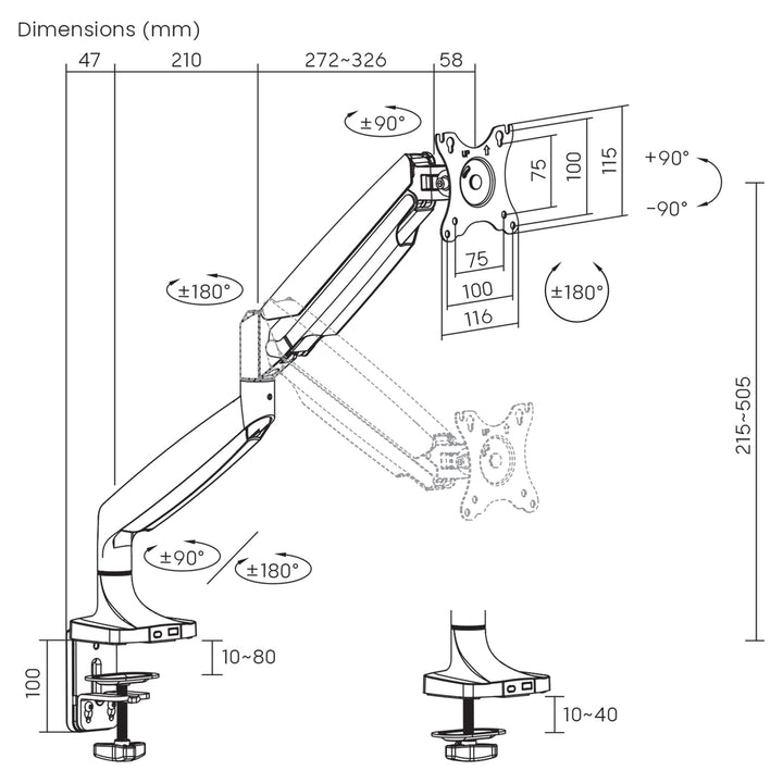 Maclean monitor mount, computer screen holder, double arm, with gas spring, 17"-45", 16 kg, MC-969