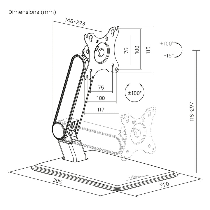 Maclean touchscreen monitor mount, freestanding with stand, VESA 75x75/100x100, 17"-32", max 8kg, MC-989