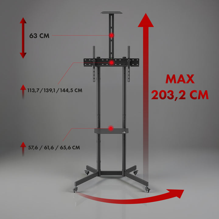 Maclean TV stand / cart, camera shelf, on wheels, 37-70", max load 45kg/5kg shelf, max. VESA 600x400, MC-113 B