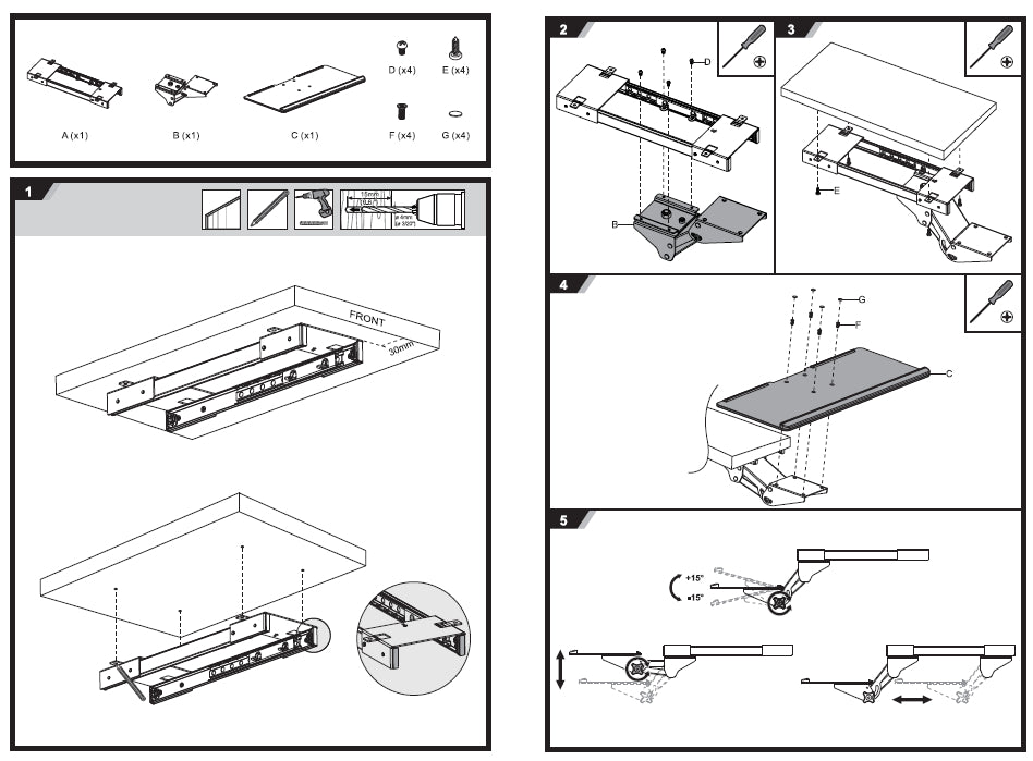 Maclean MC-757 Tastatur-Schreibtischhalter Tastatur und Maus unter Schreibtischablage 67 cm Oberflächenhalter-Pad