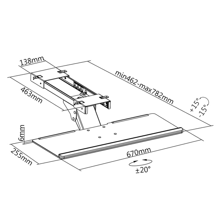 Maclean MC-757 Keyboard Desk Holder Keyboard and Mouse Under Desk Tray 67cm Surface Holder Pad