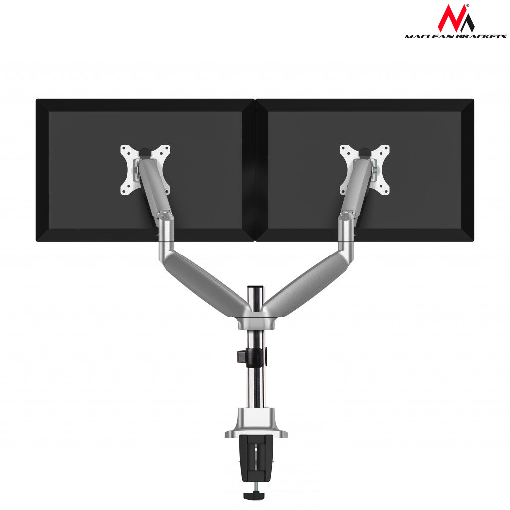 Maclean MC-766 Monitor Bracket Desk Mount Holder For 2 LCD LED Monitors Double Arm 13" - 32" VESA USB