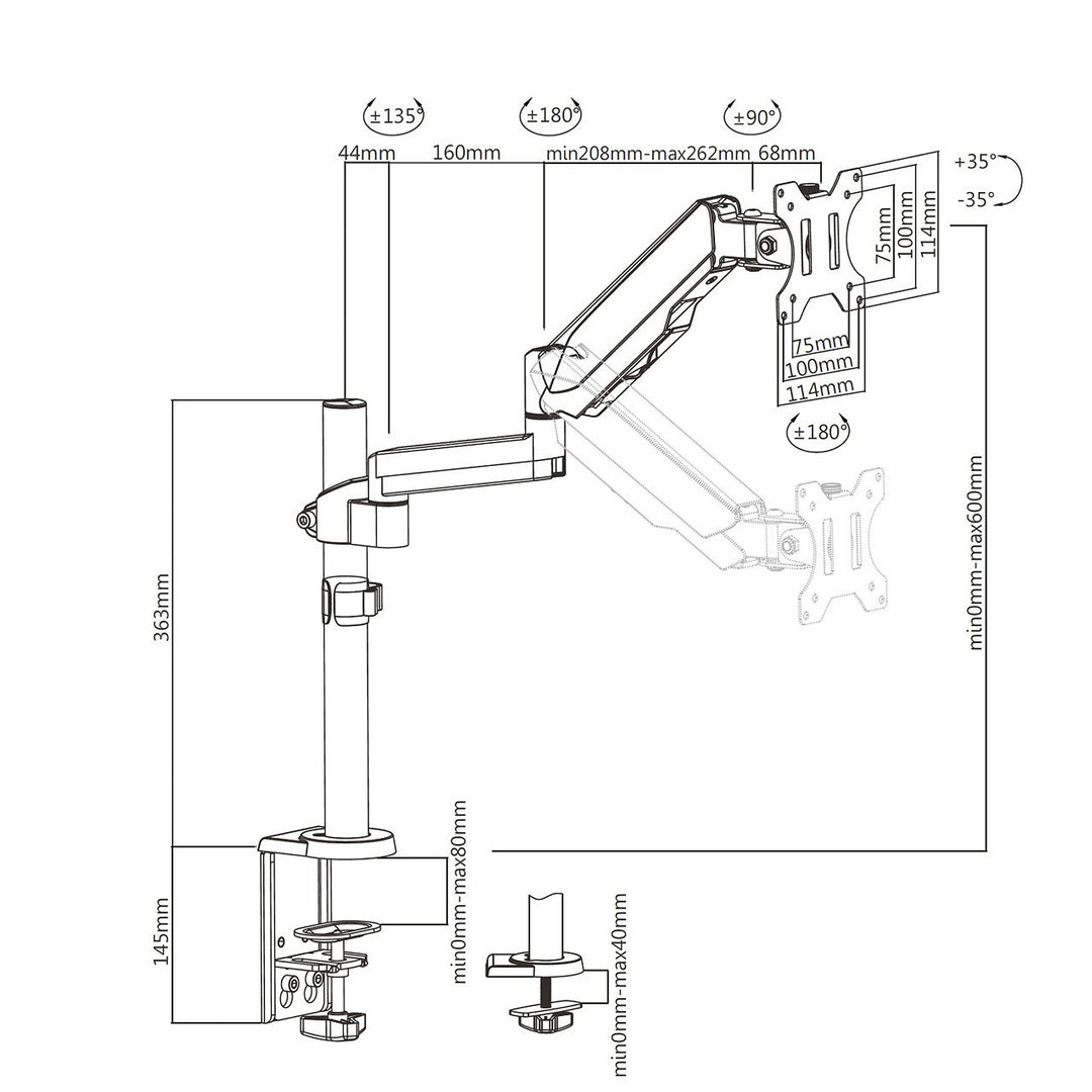 Maclean MC-775 Monitor TV-Halterung Ständer Tischhalterung 17" - 32" Verstellbare 8kg VESA Gasfeder