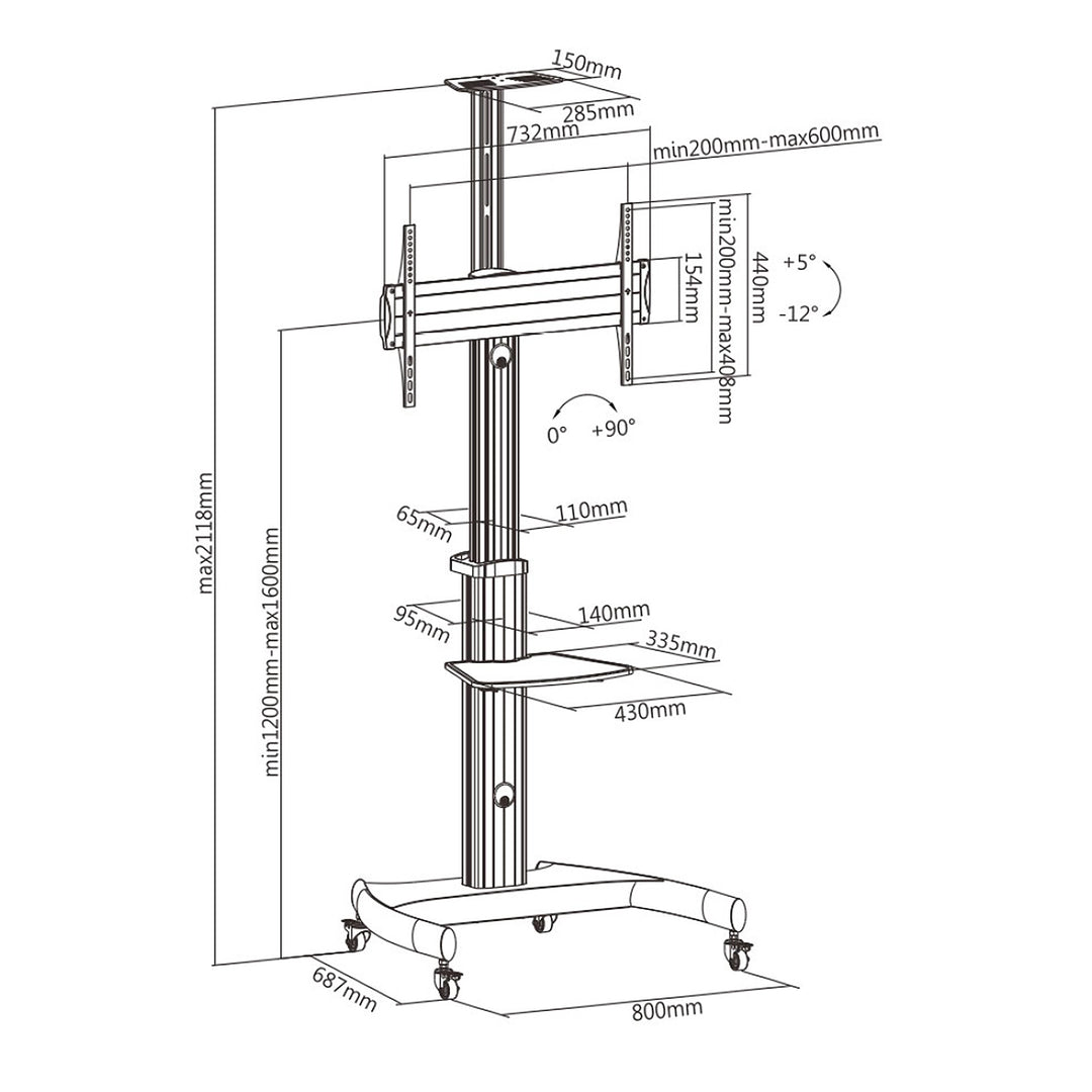 Maclean MC-801 Professional LCD TV LED OLED QLED Plasma TV Stand mounted on the stand max 70 "max. 50 kg max. VESA 600x400 Height adjustable