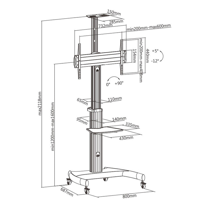 Maclean MC-801 Professional LCD TV LED OLED QLED Plasma TV Stand mounted on the stand max 70 "max. 50 kg max. VESA 600x400 Height adjustable