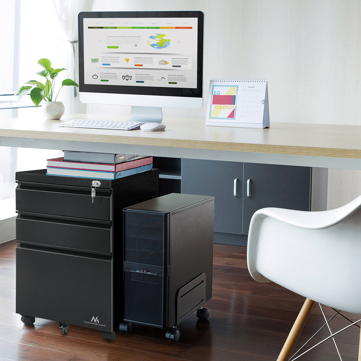 Maclean MC-850 Tragbarer Aktenschrank unter dem Schreibtisch, Schublade, abschließbare Räder, stabile Bürodokumente