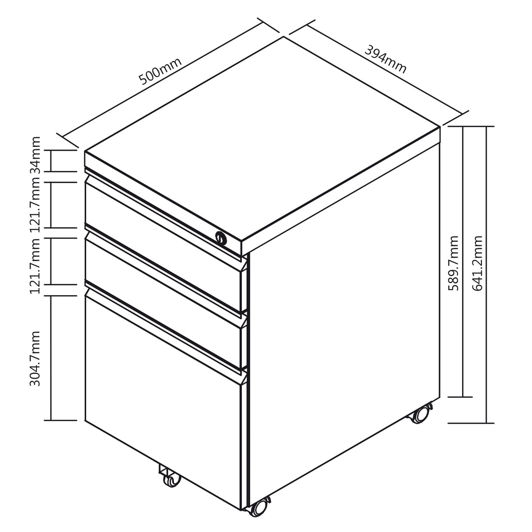 ► Origineel ► Stevig ► Afsluitbaar ► 3 lades Black Container Office op wielen Opbergmap