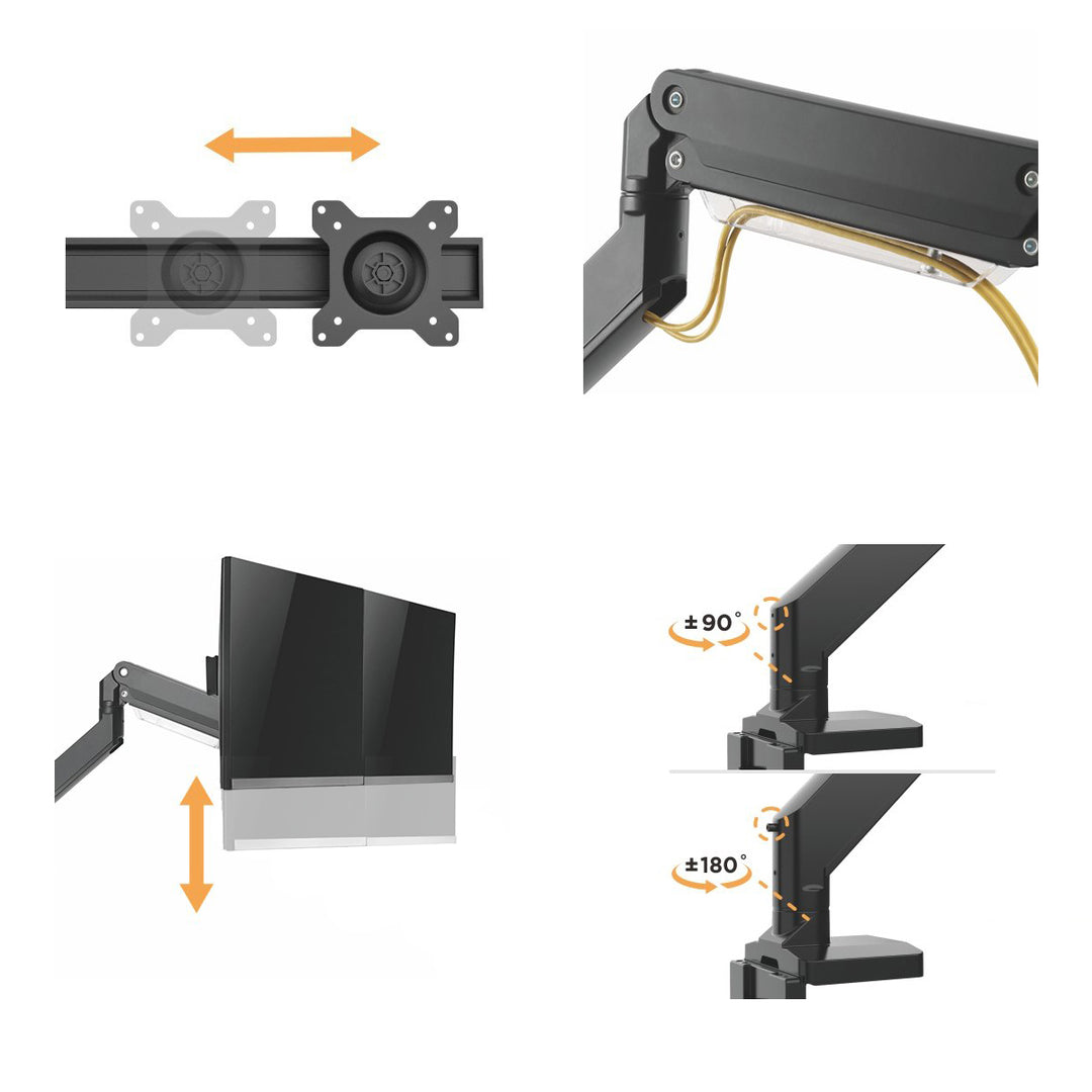 NanoRS RS115 Monitor Bracket Desk Mount Double Arm LED LCD Gaming Universal 17'' - 32" 8kg VESA