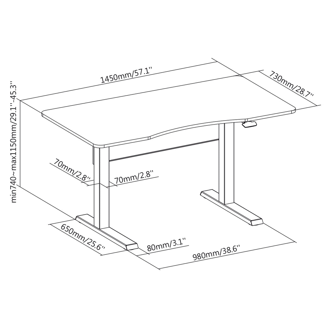 Maclean MC-887 Bureau 2-in-1, gasveer, hoogteverstelling, voor staan ​​en zitten, maximale hoogte 115 cm