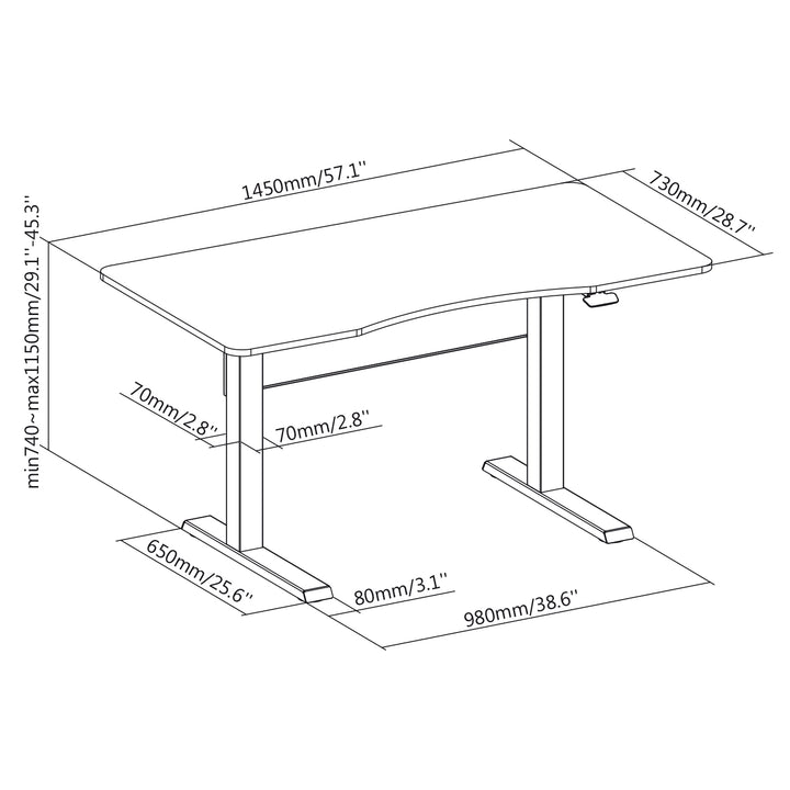 Maclean MC-887 Bureau 2-in-1, gasveer, hoogteverstelling, voor staan ​​en zitten, maximale hoogte 115 cm