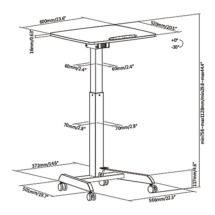 Laptop Desk Ergonomic Stand Sit Table Height Adjustable Wheels Home Office Portable