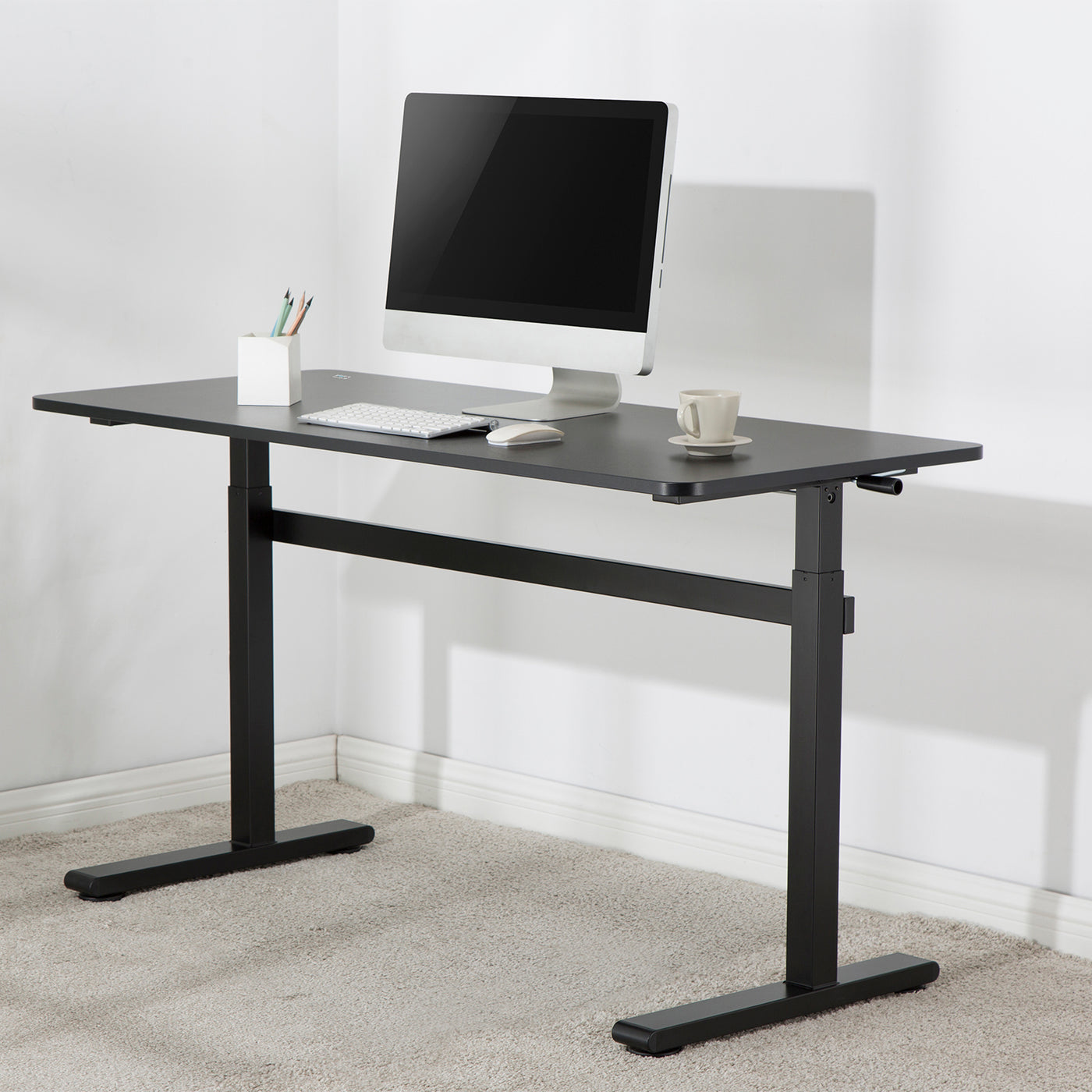 Ergo Office ER-401 Zit-sta bureau 140x60cm Handmatig in hoogte verstelbaar bureau max 117cm Ergonomische tafel Belastbaar tot 40kg Zwart