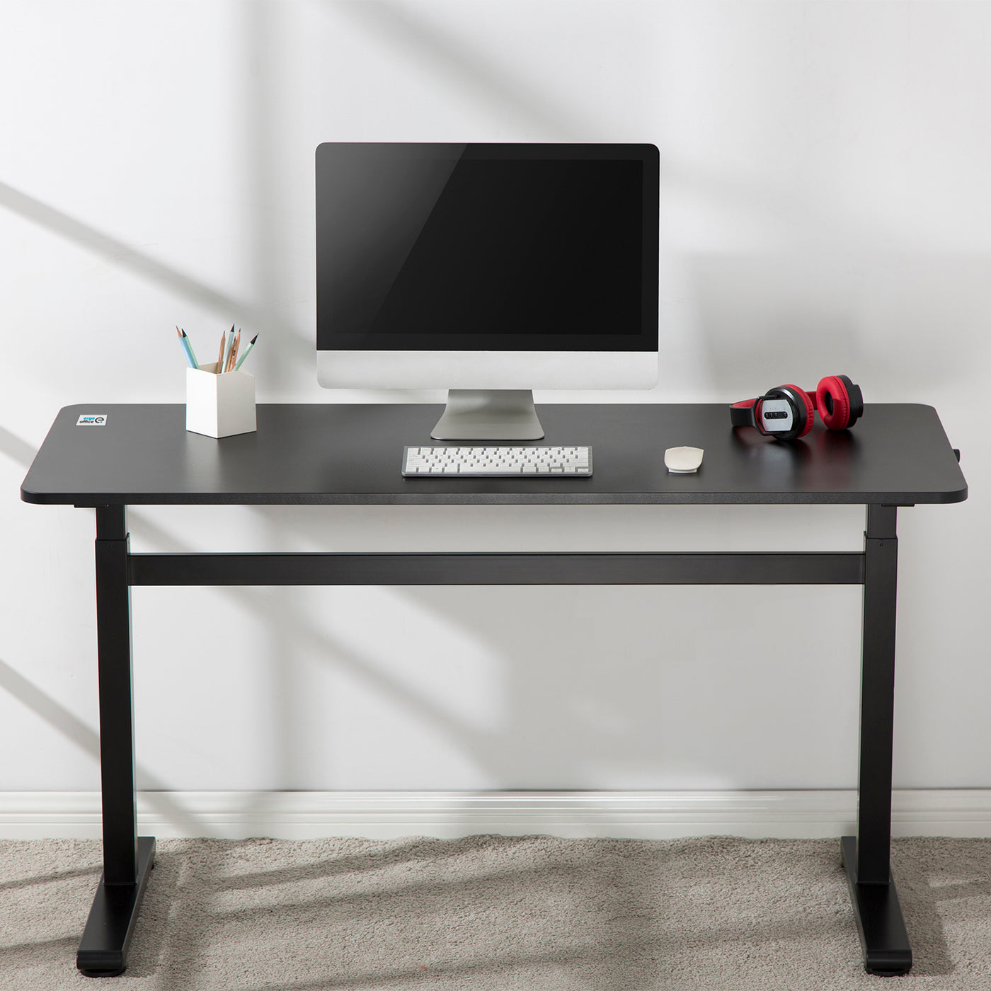 Ergo Office ER-401 Sit-stand desk 140x60cm Manual Height Adjustable Office Desk max 117cm Ergonomic Table Loadable up to 40kg Black