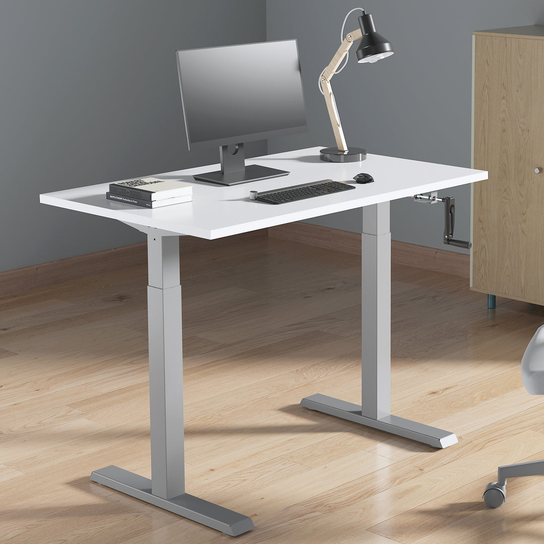 Ergo Office ER-402W Manual Height Adjustment Desk Table Frame Without Top for Standing and Sitting Work White