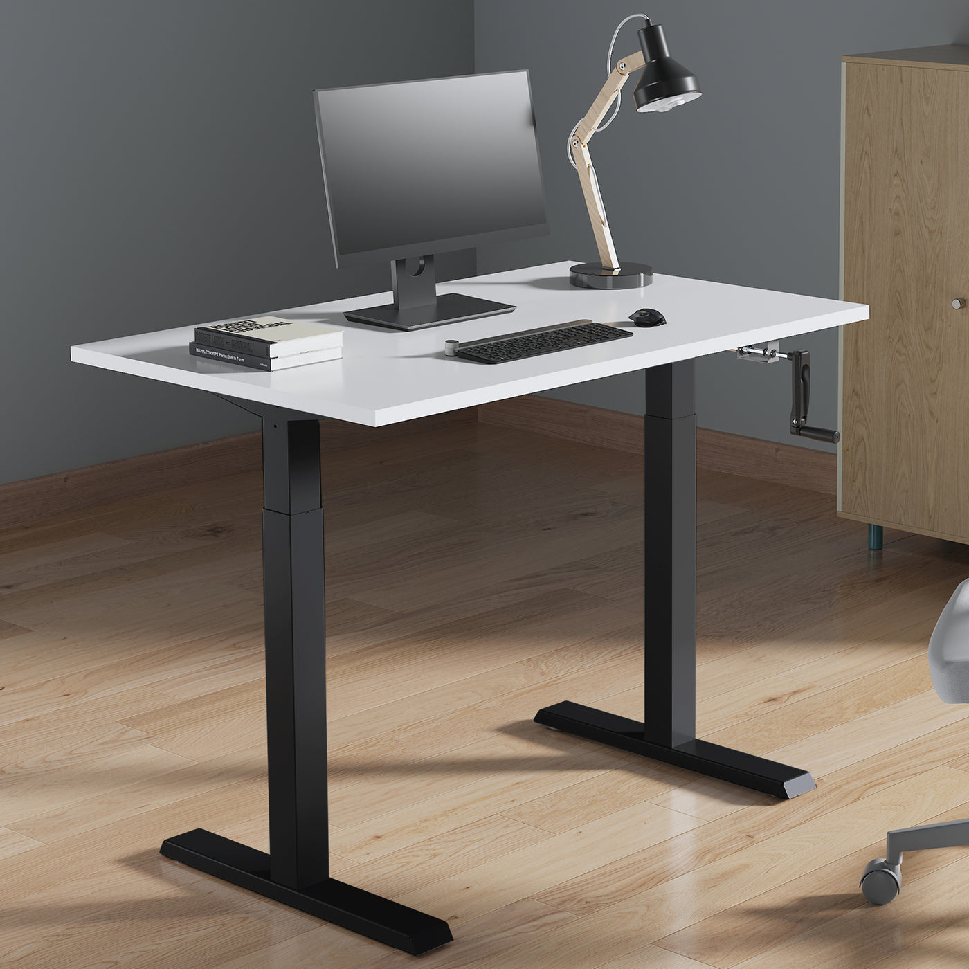 Ergo Office ER-402B Manuell höhenverstellbarer Schreibtisch Tischgestell ohne Platte für Steh- und Sitzarbeiten schwarz