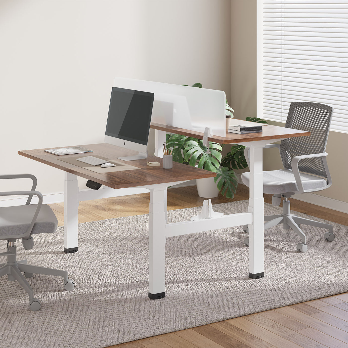 Ergo Office electric double height adjustable desk, max height 128cm, max 125kg x2, without standing/sitting top (2 parts), white, ER-404W