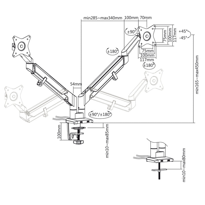 Ergo Office ER-406G Bracket for 2 Monitors Holder 2x USB 3.0 VESA Swivel Tilt Rotate 17" to 32"