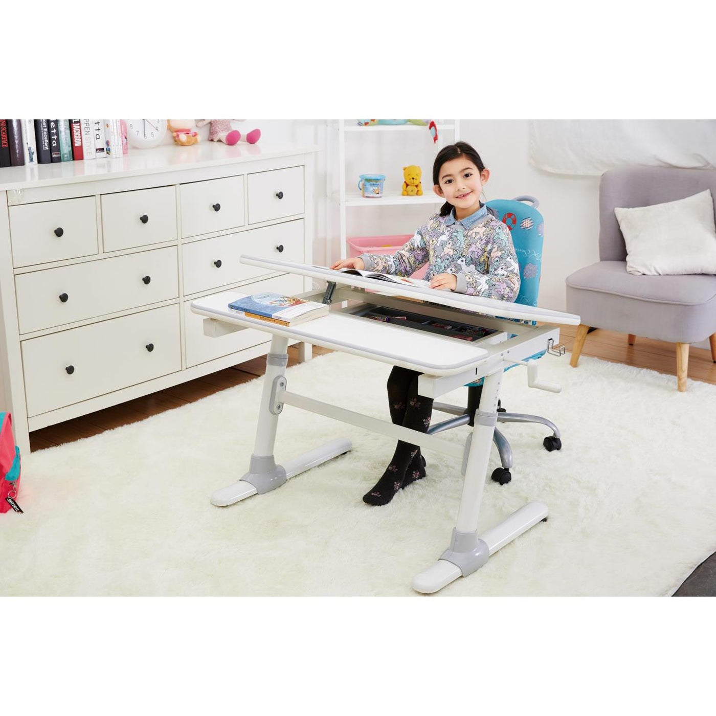 Ergo Office children ergonomic height adjustable desk, grey, max 100kg, ER-417 2cz