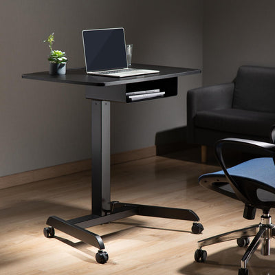 Maclean MC-903B Höhenverstellbarer Laptop-Schreibtisch mit Rollen und einer Schublade Sitz-Steh-Schreibtisch Höhenverstellbar bis max. 113 cm max. 8kg (Schwarz)