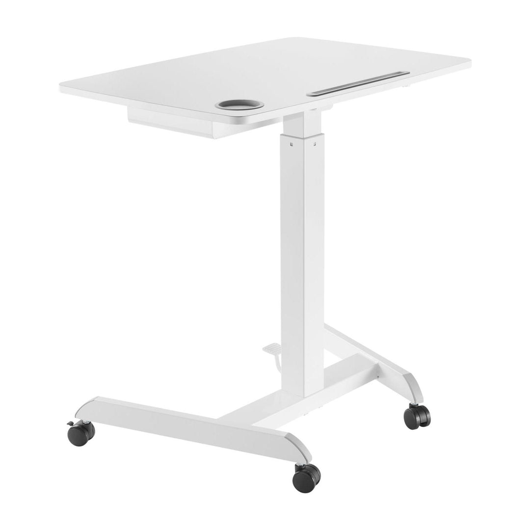 Höhenverstellbarer Laptop-Schreibtisch mit Rollen und Sitz-Steh-Schreibtisch mit einer Schublade. Höhenverstellbar bis max. 113 cm max. 8kg (Weiß)