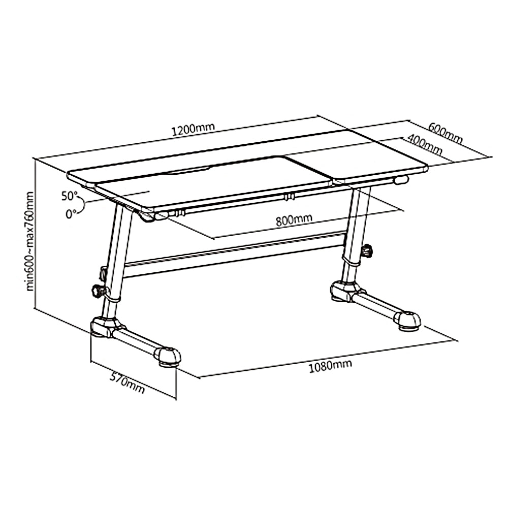 ERGOOFFICE Kids Ergonomic Desk with Adjustable Height max. 75cm, 60 - 76 cm,