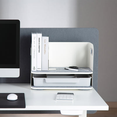 Ergo Office ER-440 Schreibtisch-Organizer mit Schublade und Buchstütze Büroutensilien-Organizer Büroablage bis 10kg weiß