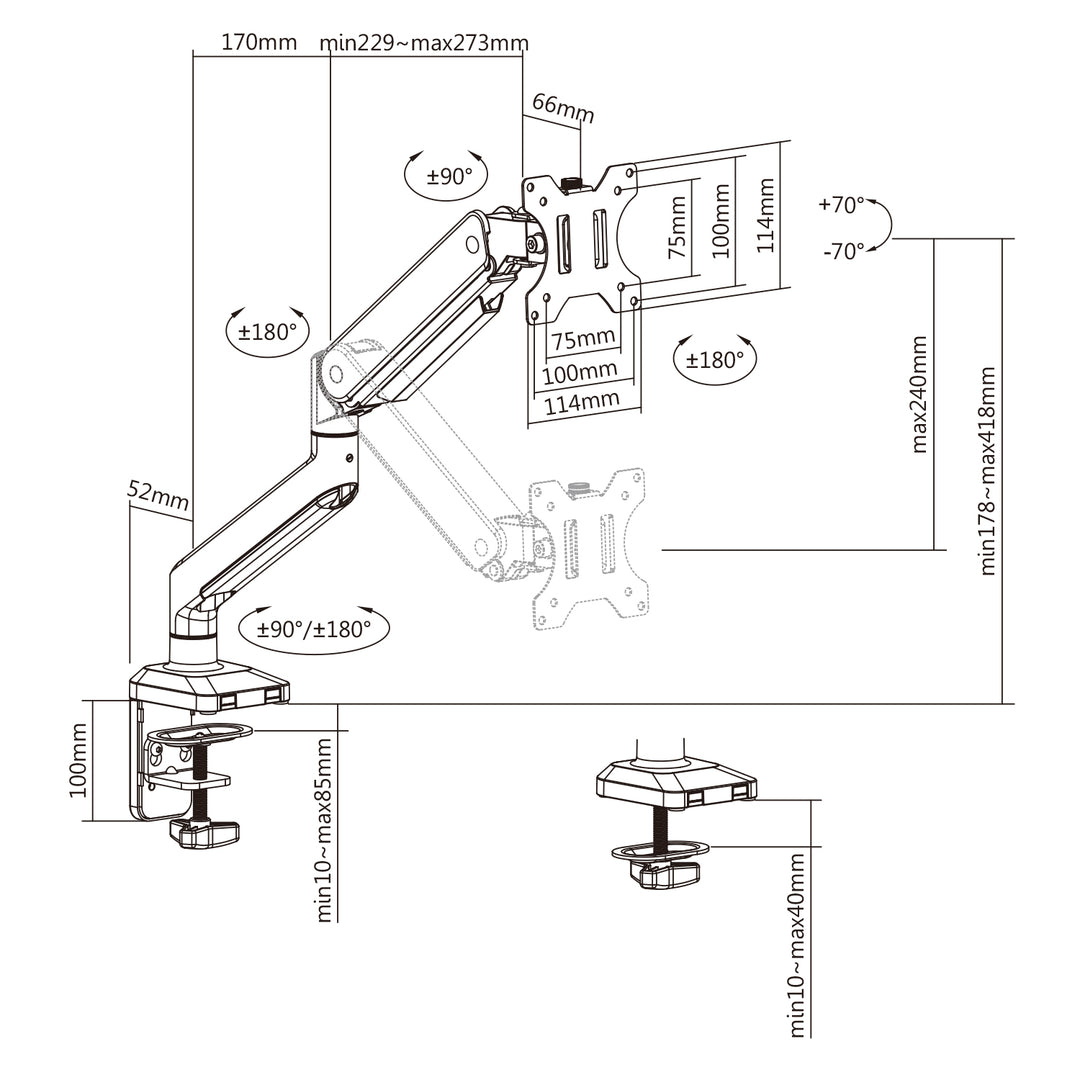 Ergo Office ER-447 Monitorständer Bildschirmarm 17"-32" Silber VESA 75x75, 100x100