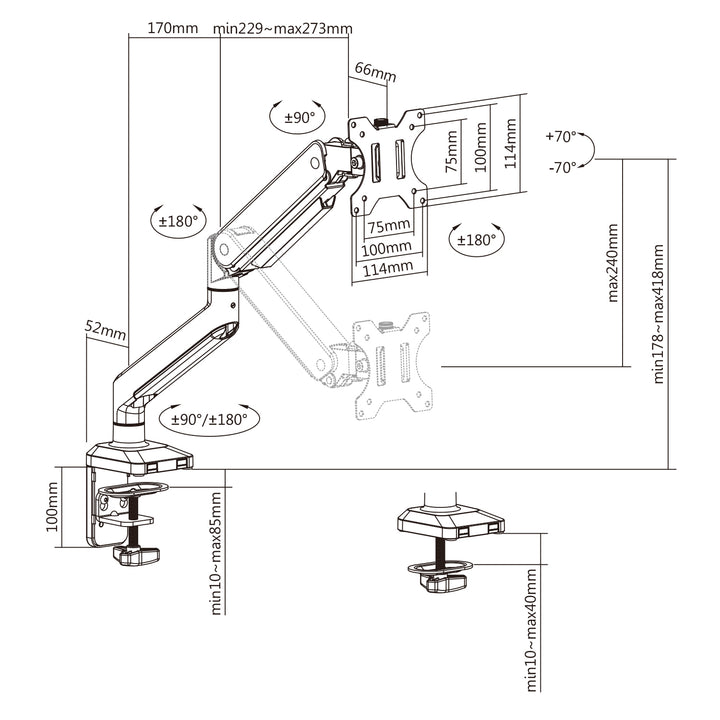 Ergo Office ER-447 Monitorstandaard Schermarm 17"-32" Zilver VESA 75x75, 100x100