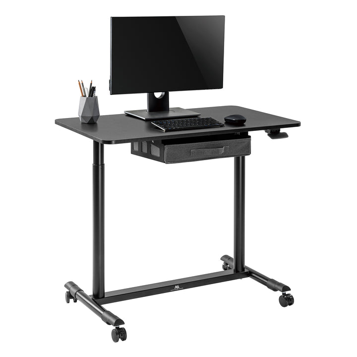 Maclean MC-925 Sitz-Steh-Schreibtisch Pneumatisch höhenverstellbarer Bürotisch mit Schublade und Rollen Ergonomischer Schreibtisch 91,5x56cm