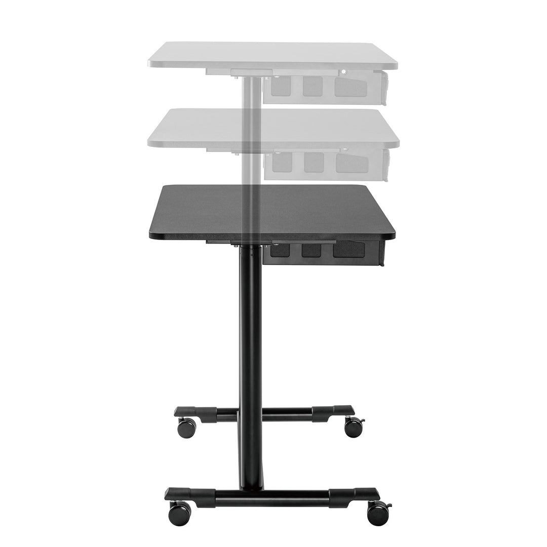 Maclean MC-925 Sitz-Steh-Schreibtisch Pneumatisch höhenverstellbarer Bürotisch mit Schublade und Rollen Ergonomischer Schreibtisch 91,5x56cm