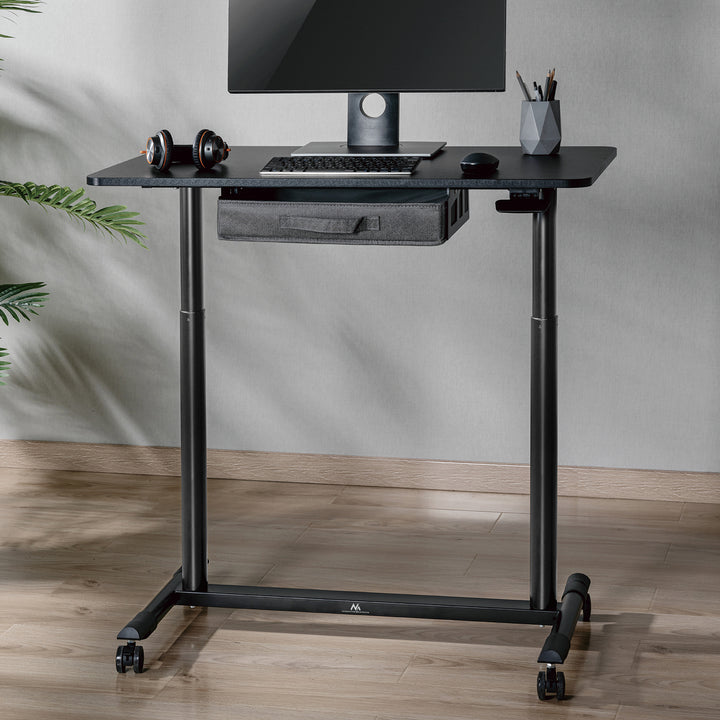 Maclean MC-925 Sit-Stand Desk Pneumatic Height Adjustable Office Desk with Drawer and Casters Ergonomic Desk 91,5x56cm