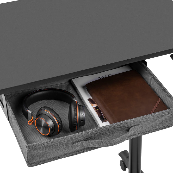 Maclean MC-925 Sitz-Steh-Schreibtisch Pneumatisch höhenverstellbarer Bürotisch mit Schublade und Rollen Ergonomischer Schreibtisch 91,5x56cm