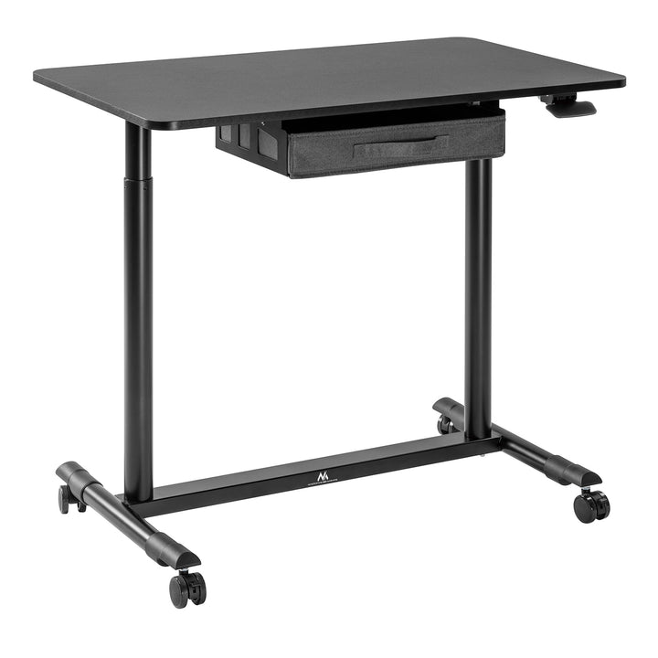 Maclean MC-925 Sitz-Steh-Schreibtisch Pneumatisch höhenverstellbarer Bürotisch mit Schublade und Rollen Ergonomischer Schreibtisch 91,5x56cm