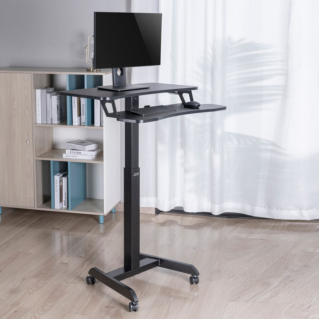 Ergo Office ER-444 B Height Adjustable Sit Stand Desk With Casters Workstation With Double Platform Up To 8kg