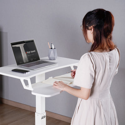 Ergo Office ER-444 W Height Adjustable Sit-Stand Desk With Castors Workstation With Double Platform Loadable Up To 8kg White