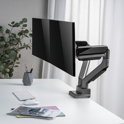 2-Fold Monitor Mount With Gas Spring Table Mount 17-35" Swivel Tilt Rotatable Height Adjustable Double Arm VESA 75x75 100x100 up to 2x15kg