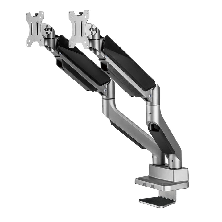 2-fach Monitorhalterung mit Gasdruckfeder Tischhalterung 17-35" schwenkbar neigbar drehbar höhenverstellbar Doppelarm VESA 75x75 100x100 bis 2x15kg