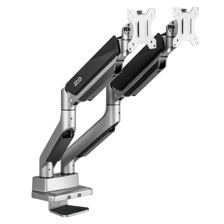 2-fach Monitorhalterung mit Gasdruckfeder Tischhalterung 17-35" schwenkbar neigbar drehbar höhenverstellbar Doppelarm VESA 75x75 100x100 bis 2x15kg