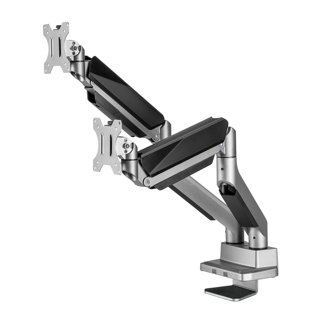 2-fach Monitorhalterung mit Gasdruckfeder Tischhalterung 17-35" schwenkbar neigbar drehbar höhenverstellbar Doppelarm VESA 75x75 100x100 bis 2x15kg