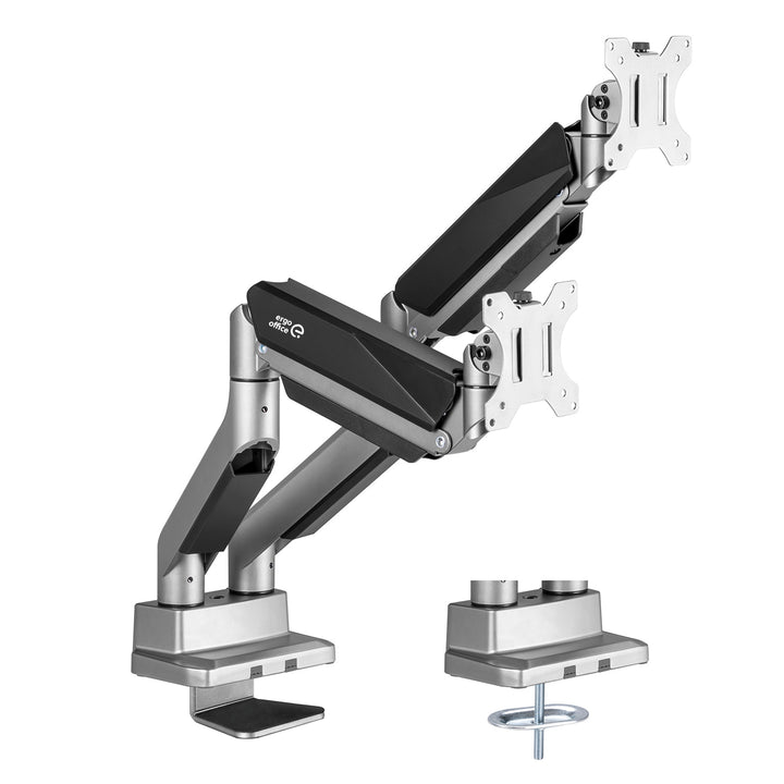 2-fach Monitorhalterung mit Gasdruckfeder Tischhalterung 17-35" schwenkbar neigbar drehbar höhenverstellbar Doppelarm VESA 75x75 100x100 bis 2x15kg