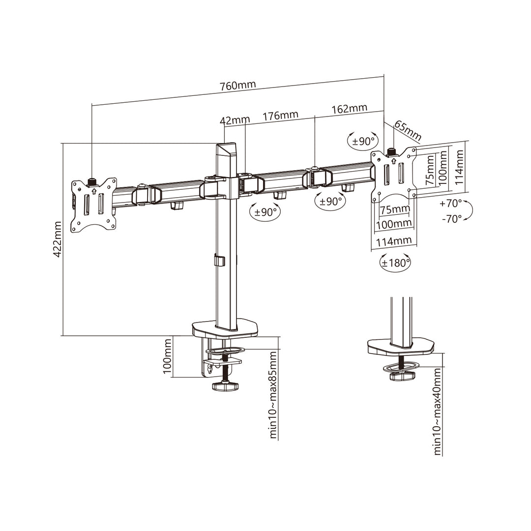 Ergo Office ER-449 Deluxe Double Monitor Articulating Mount, 17"-32", max. 9kg